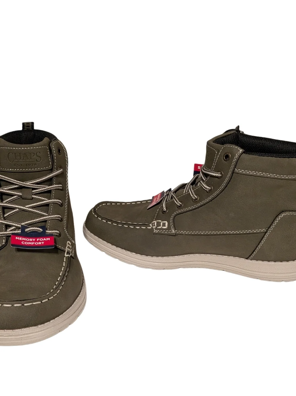 Chaps Derek Moc Toe Chukka Boots Olive Men Size 8.5 Memory Foam New Box
